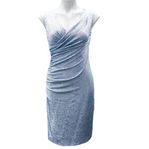 Cache Metallic Blue Cocktail Dress Surplice V Neck Ruched Women's size 6